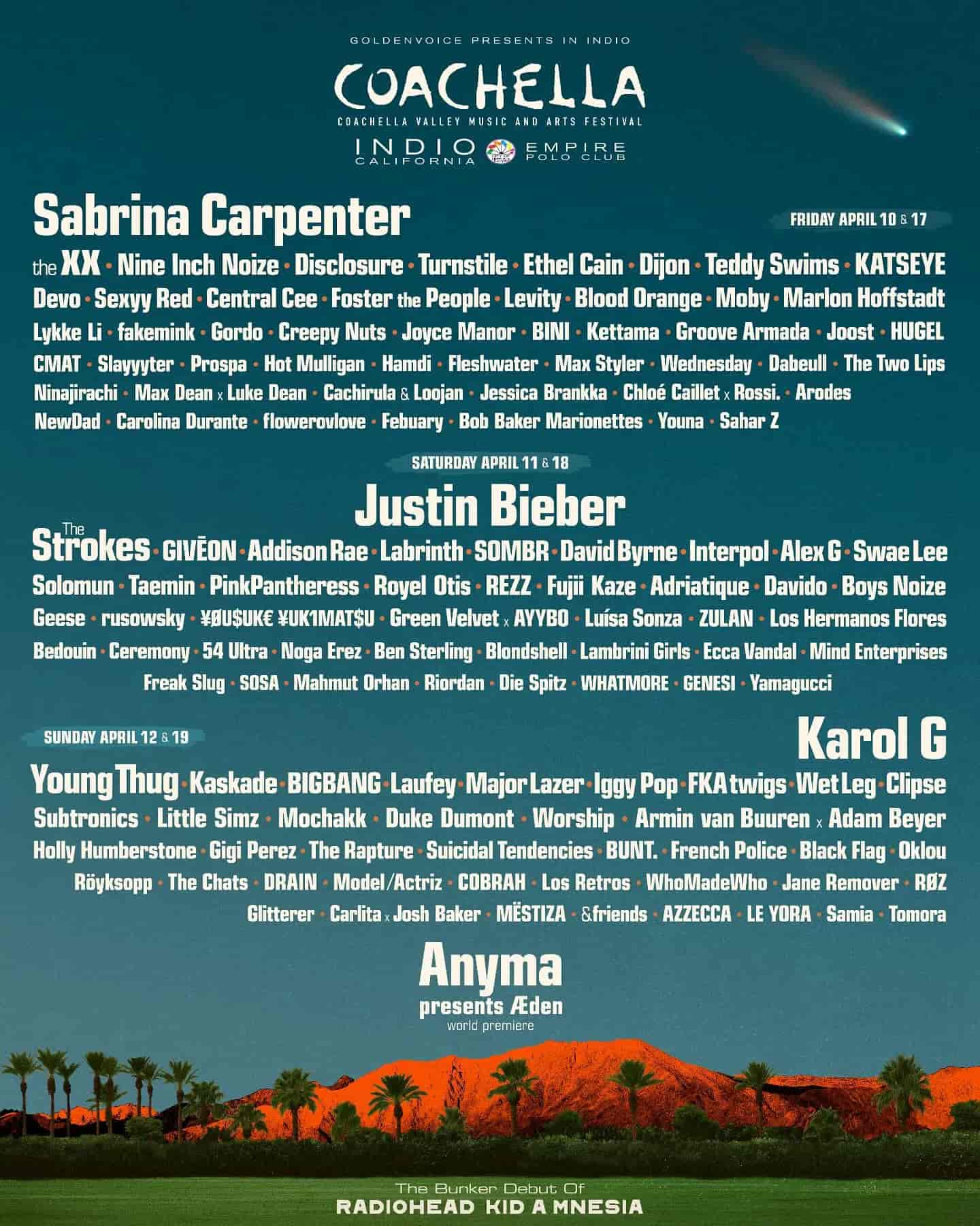 Coachella Festival 2026: la lineup Coachella Festival 2026: la lineup