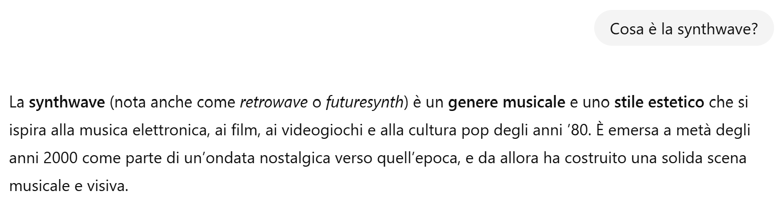 La definizione di synthwave secondo l'IA La definizione di synthwave secondo l'IA