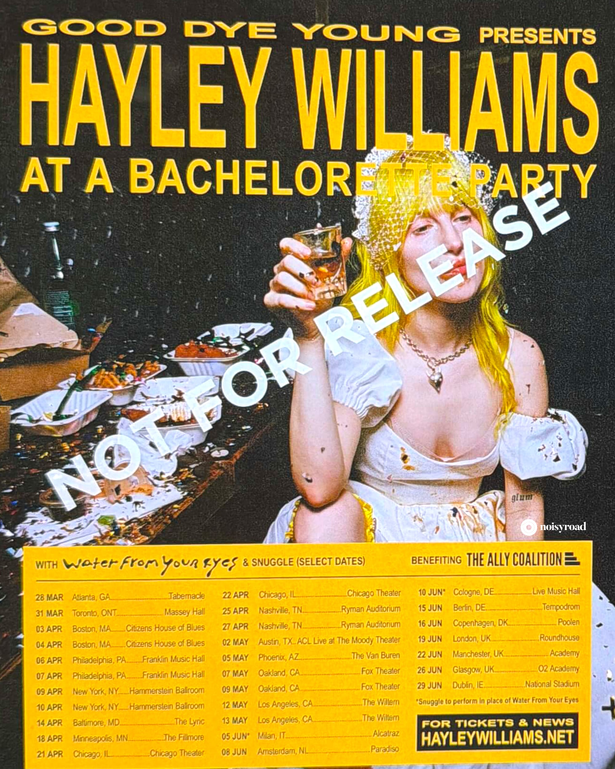 La locandina del tour di Hayley Williams che la porterà all'Alcatraz di Milano nel 2026