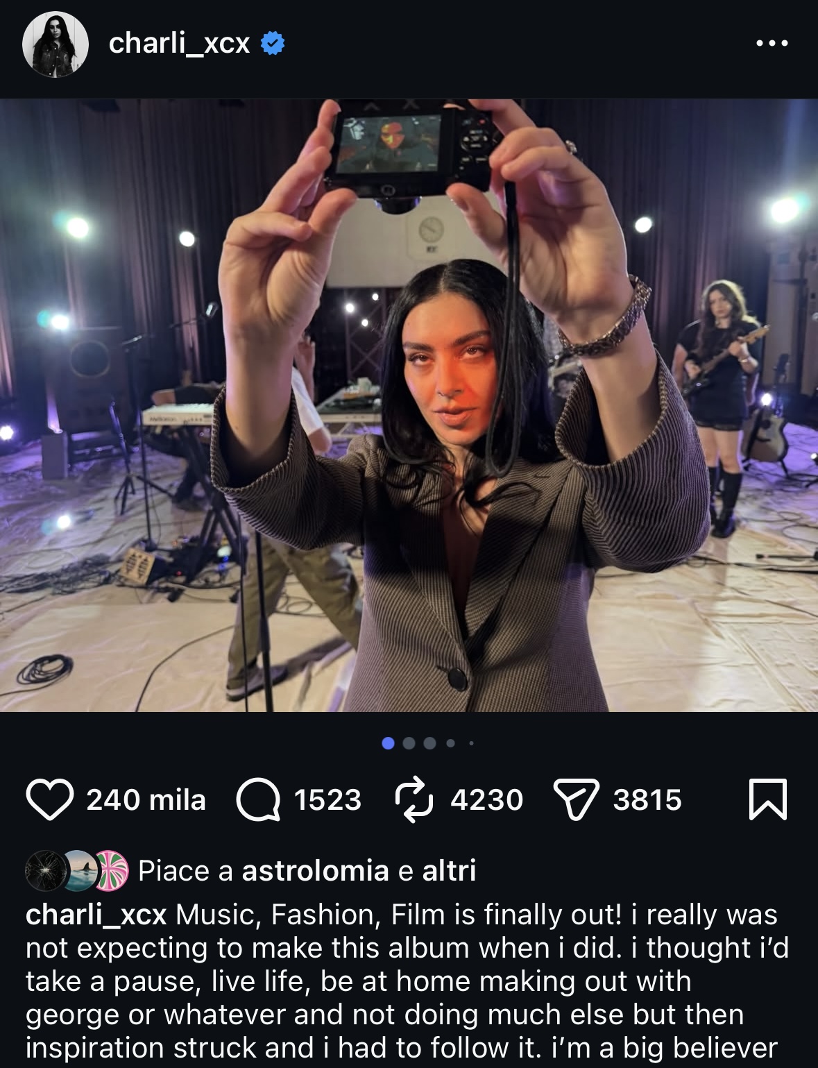 Charli xcx IG post screenshot